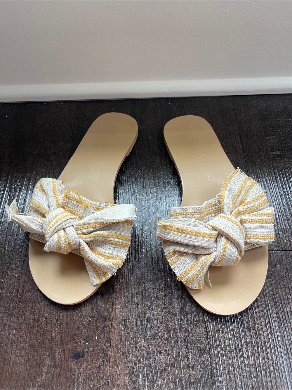 Billini Cream & Yellow Striped Knot Slide Sandals